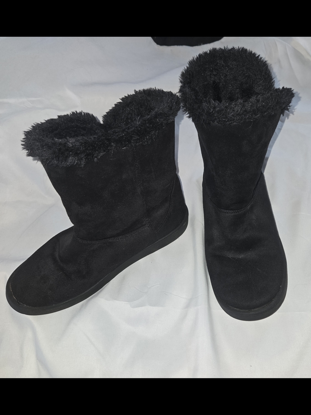Roebuck & Co. Fiona Black Faux Suede Faux Fur Lined Winter Boots Women's Size 8